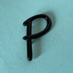 Vintage letter P pin, Large letter p pin, plastic p pin, black letter p pin, big letter p, letter p jewelry, initial p pin monogram p brooch