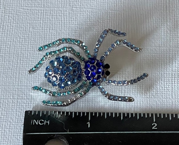 Blue rhinestone spider brooch, spider jewelry, rh… - image 6