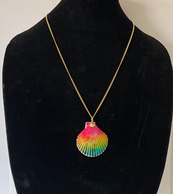 Rainbow shell necklace, 24" shell necklace, gold … - image 3