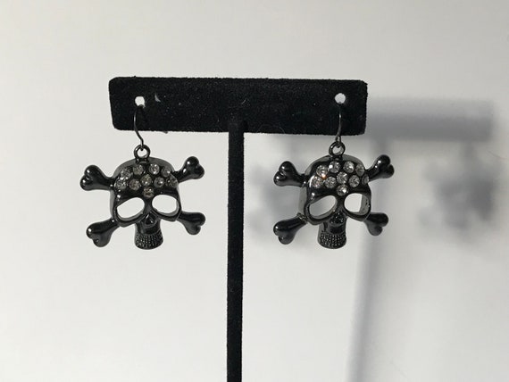 Vintgage large skeleton earrings, rhinestone skele