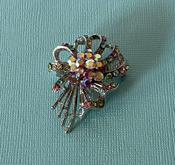 Vintage flower brooch, rhinestone flower brooch, … - image 4