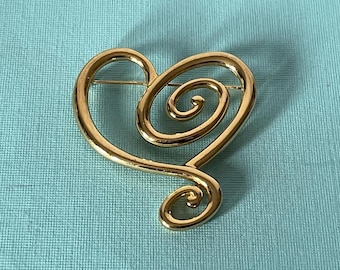Large vintage heart brooch, heart jewelry, wedding heart pin, gold heart brooch, Valentine's heart pin Valentine's jewelry heart pin vintage