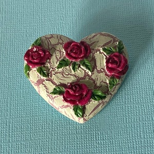 Vintage heart brooch, heart with roses pin, heart jewelry, Valentine&#39;s heart pin, heart lapel pin,