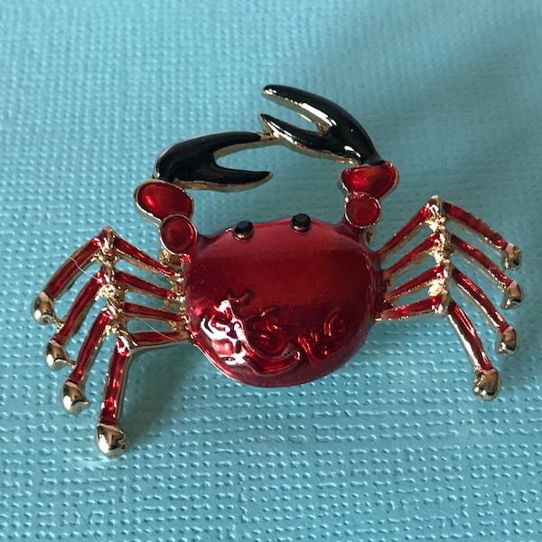 Broche crabe rouge, épingle de crabe, épingle de crabe rouge et or, épingle de crabe royal, araignée de mer, crabe dungenous, broche de crabe rouge, épingles de crabe, crabe doré, araignée