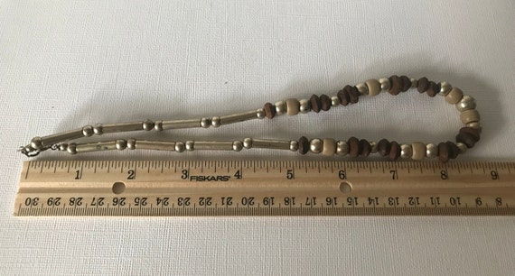 Vintage beaded necklace, wooden beads, brown bead… - image 7