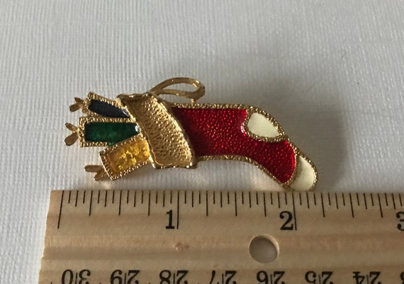 Vintage stocking brooch, Christmas stocking pin, … - image 4