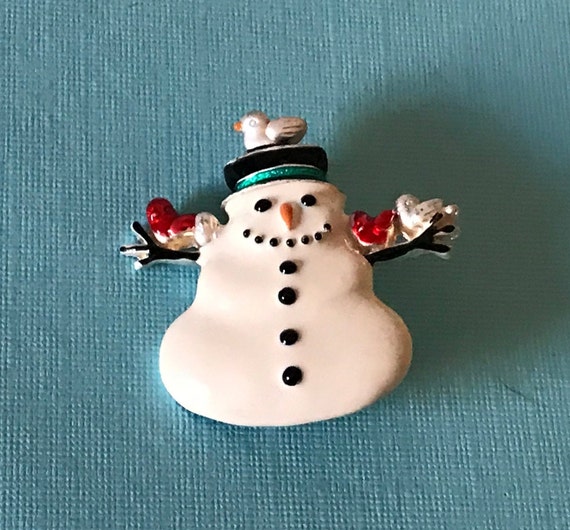 Vintage snowman Christmas pin, Christmas brooch, … - image 5