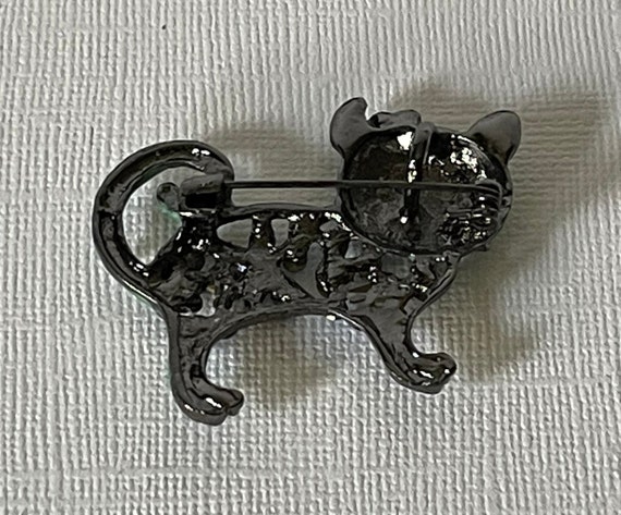 Cat brooch, rhinestone cat pin, green cat pin, hi… - image 6