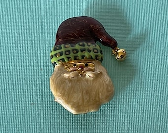 Vintage Santa Clause brooch, Santa Clause jewelry, Christmas brooch, Christmas pin, holiday brooch, Santa with ringing bell, Santa pin