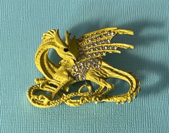 Yellow dragon brooch, rhinestone dragon pin, dung… - image 6