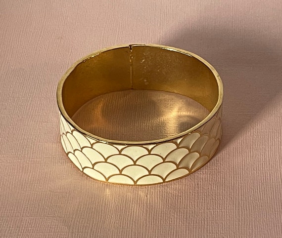 Vintage bracelet, white and gold bracelet, signed… - image 1