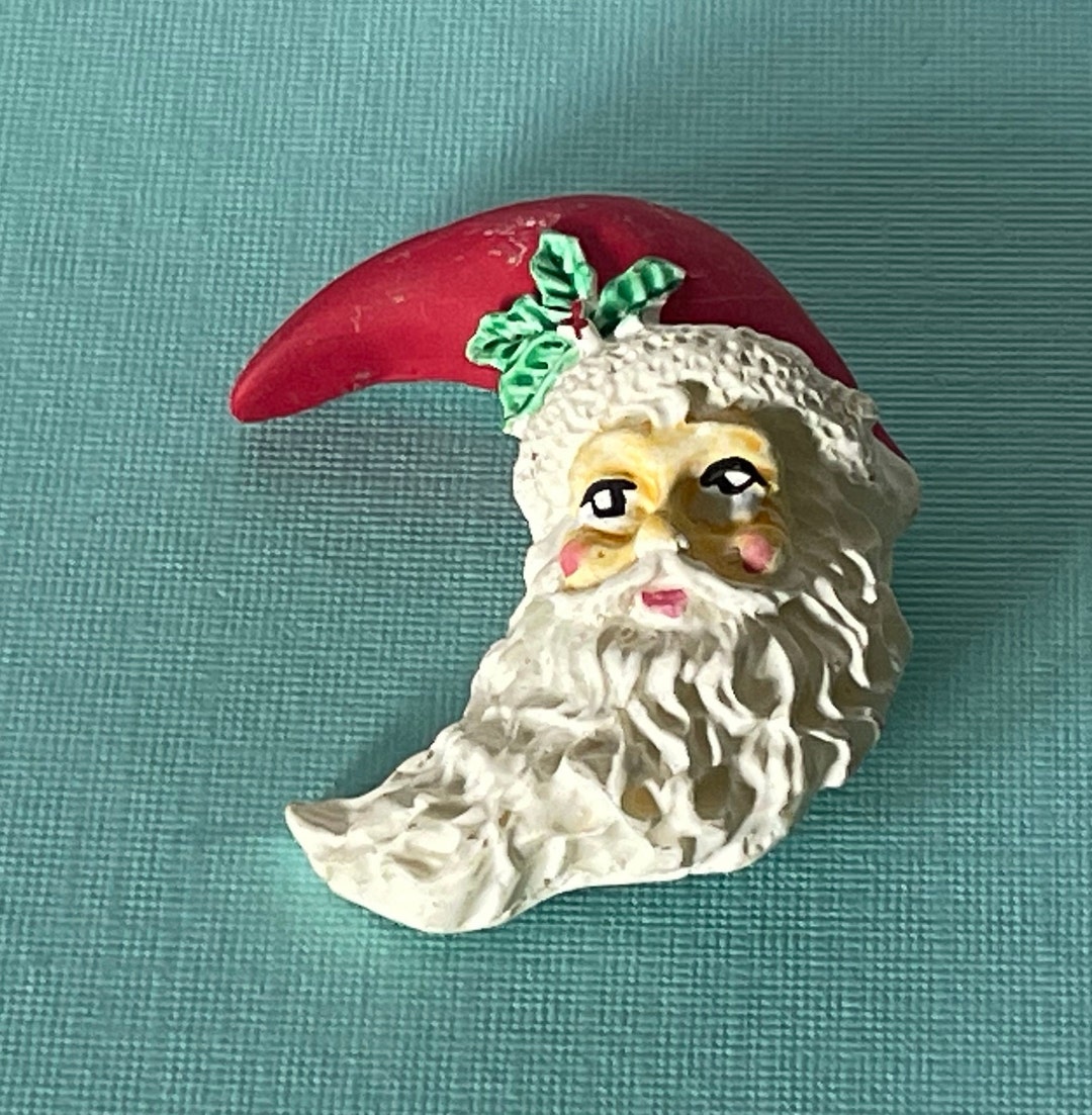 Broche Papa Noël En Papier Mâché Peint - Cadeau De Noël Original, Bois Peint
