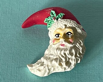 Vintage Santa brooch, vintage crescent moon pin, Santa moon brooch, Christmas jewelry, Christmas moon pin, Santa moon brooch, Santa Clause