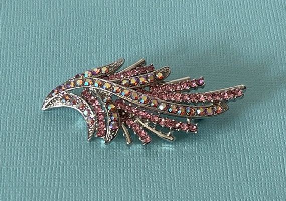 Rhinestone leaf brooch, pink rhinestone leaf, lea… - image 6
