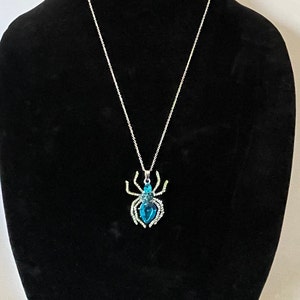 Spider necklace, rhinestone spider necklace, tarantula necklace, 24&quot; necklace, blue spider necklace, wedding spider, lucky spider tarantula