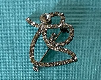 Vintage angel brooch, rhinestone angel pin, guardian angel pin, Christmas angel brooch, angel jewelry, Christian jewelry, religious brooch