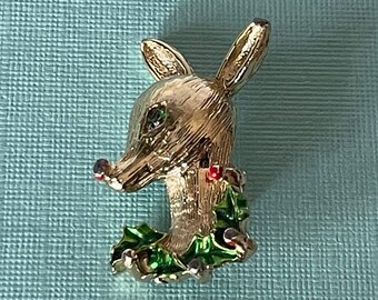 Vintage Rudolph brooch, vintage reindeer pin, signed Gerrys reindeer pin, Rudolph the red nosed reindeer, Christmas jewelry, Rudolph brooch