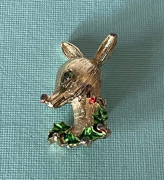 Vintage Rudolph brooch, vintage reindeer pin, sign