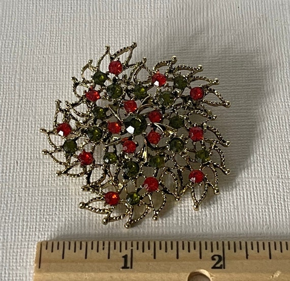 Vintage flower brooch, rhinestone flower pin, Chr… - image 5