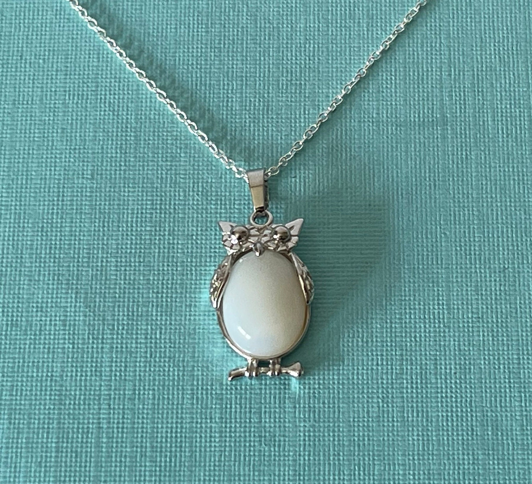 Owl necklace, 20" necklace, opal stone owl necklace, owl jewelry, owl pendant, bird necklace, s