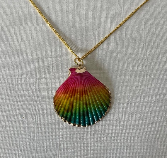 Rainbow shell necklace, 24" shell necklace, gold … - image 5