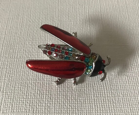 Multi colored rhinestone roach brooch, insect pin… - image 2