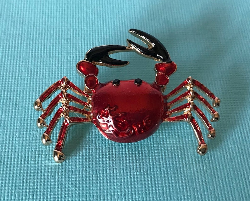 gold crab spider king crab pin crab pins red crab brooch red and gold crab pin dungenous crab crab pin Red crab brooch spider crab