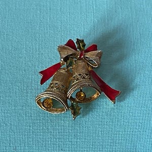 Vintage Gerry's Christmas Bell Pin Holiday Red Green & Gold