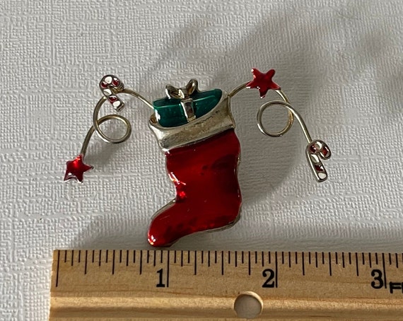 Vintage stocking brooch, Christmas stocking pin, … - image 5