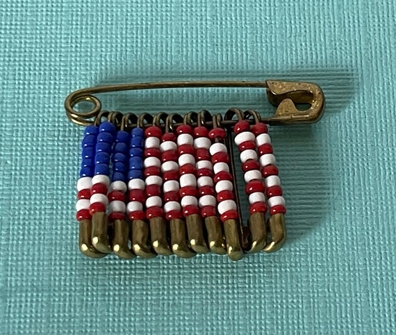 Vintage flag brooch, vintage safety pin brooch, v… - image 1