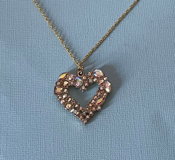 Rhinestone heart necklace, heart jewelry, gifts f… - image 3