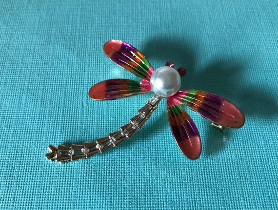 Rhinestone dragonfly brooch, pink dragonfly pin, purple dragonfly brooch, orange dragonfly pin, green dragonfly pin, dragonfly jewelry pin View 6