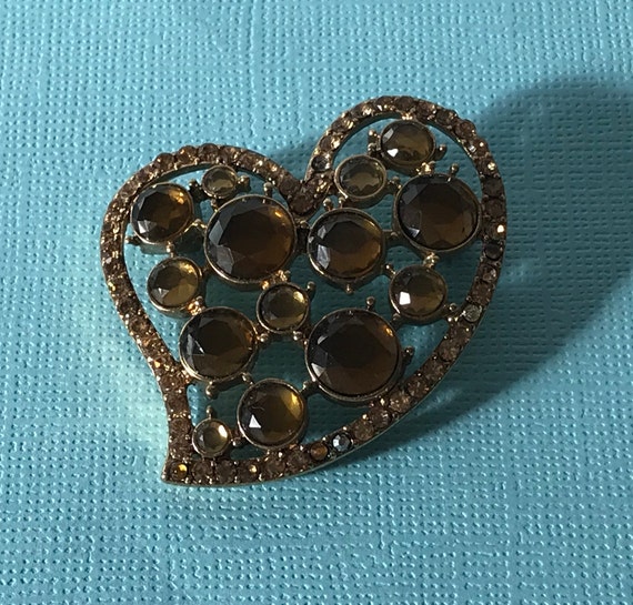 Vintage heart brooch, rhinestone heart pin, Valen… - image 9
