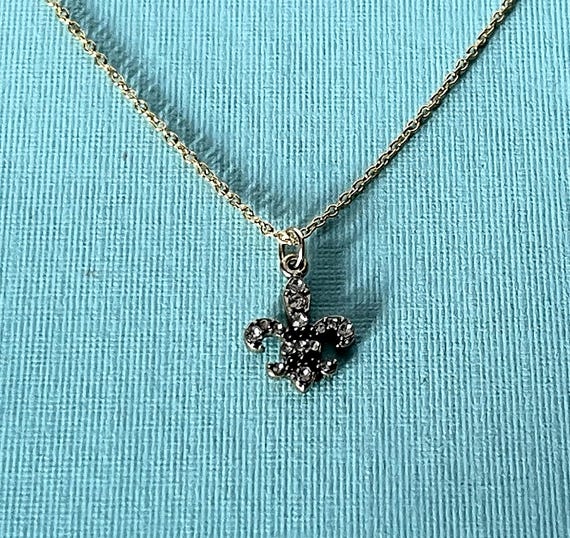 Fleur de lis necklace, gold fleur de lis necklace, New Orleans, LSU, Fleur de lis jewelryy, 20" necklace, rhinestone fleur de lis necklace