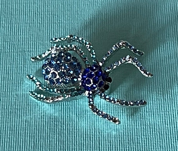Blue rhinestone spider brooch, spider jewelry, rh… - image 2
