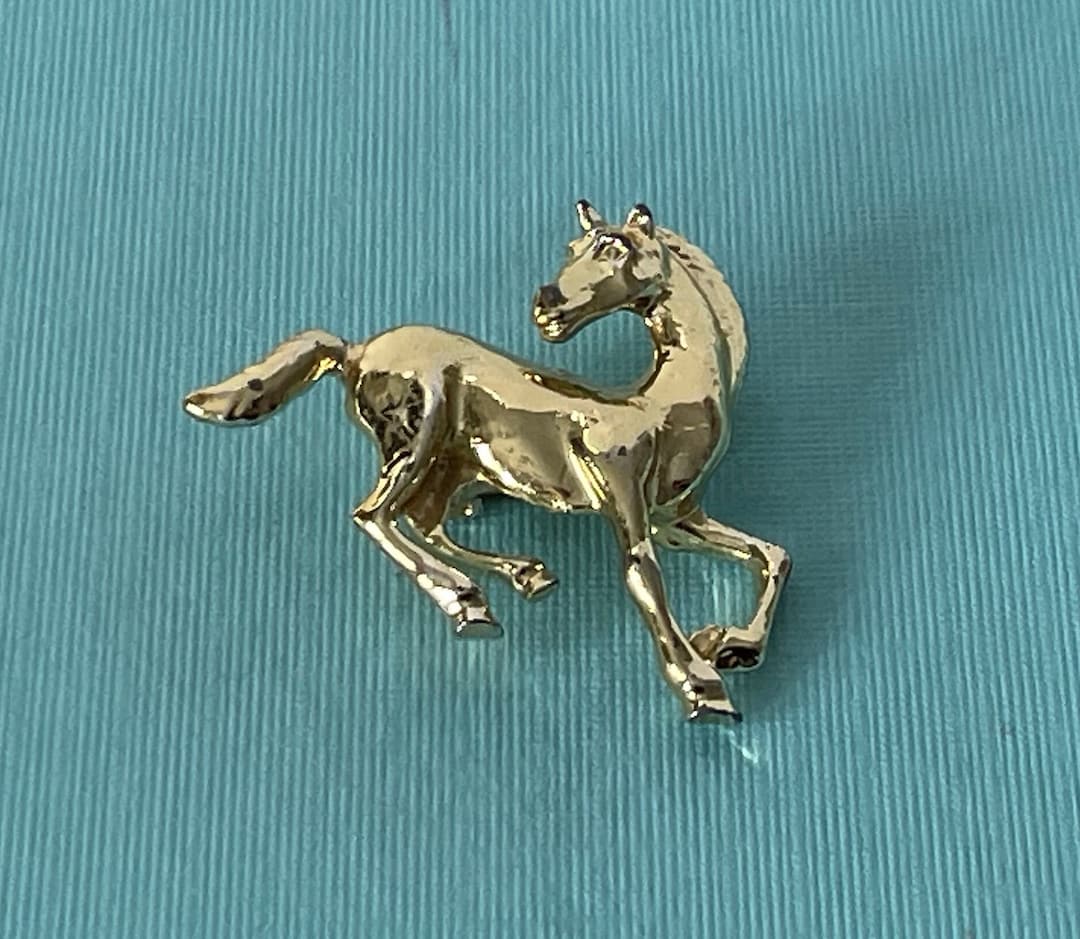Vintage Horse Brooch, Mustang Brooch, Bronco Pin, Gold Horse Pin, Horse