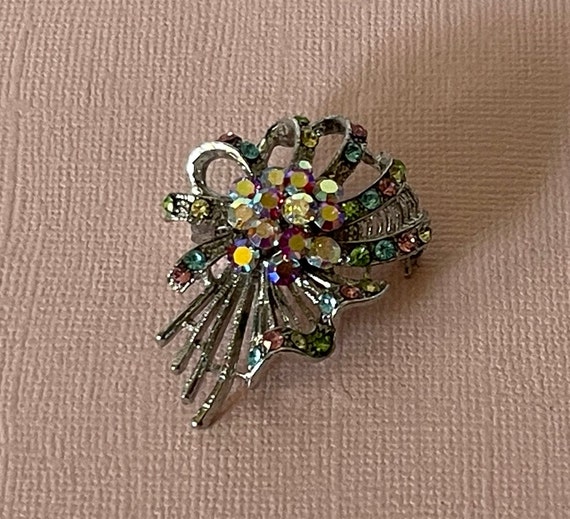 Vintage flower brooch, rhinestone flower brooch, … - image 9