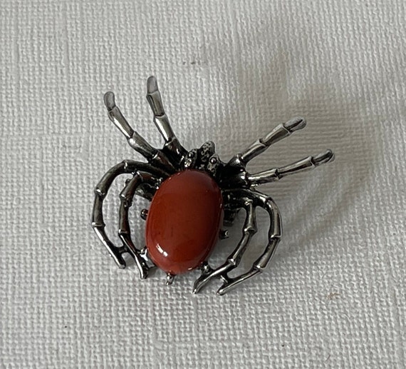 Spider brooch, flame jasper spider pin, tarantula… - image 3