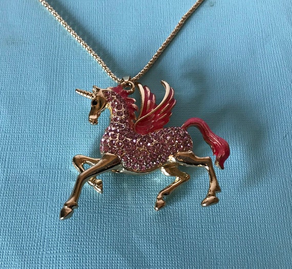 Large unicorn necklace, pink unicorn necklace, rh… - image 8