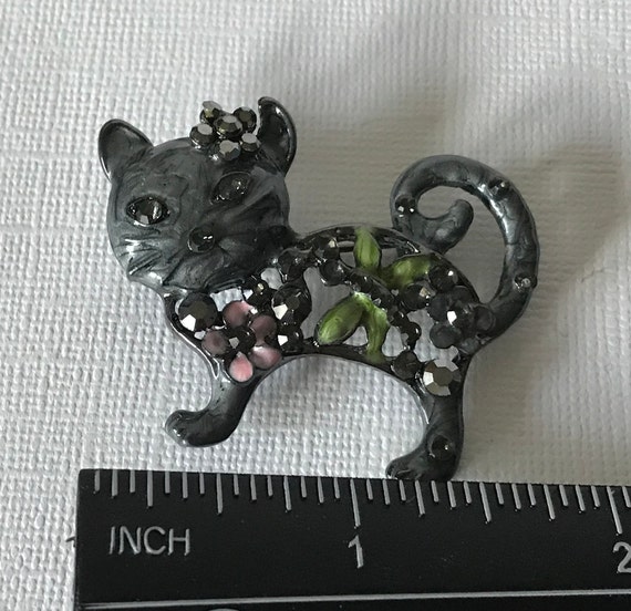 Rhinestone cat brooch, hippie cat pin, boho cat p… - image 3