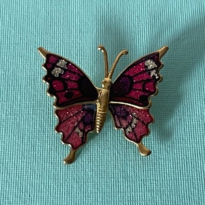 Vintage butterfly brooch, butterfly jewelry, purple butterfly pin, pink butterfly brooch, insect brooch, moth, gold butterfly pin, butterfly