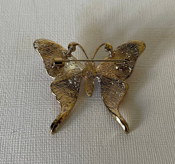 Orange butterfly brooch, rhinestone butterfly pin… - image 5