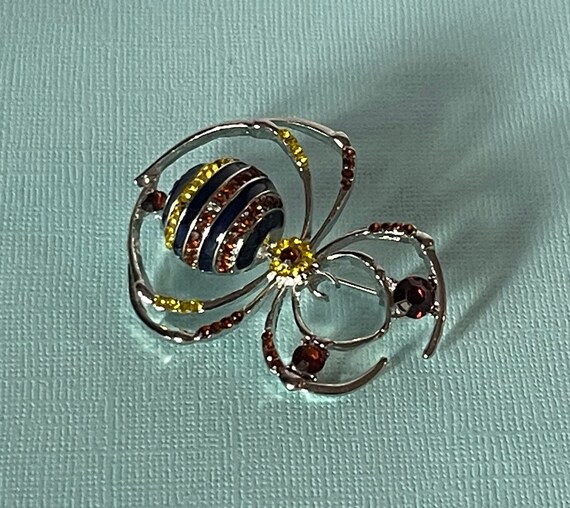 Rhinestone spider brooch, tarantula brooch, yellow spider pin, blue spider pin Halloween spider brooch wedding spider brooch, spider jewelry View 3