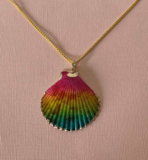 Rainbow shell necklace, 24" shell necklace, gold … - image 10