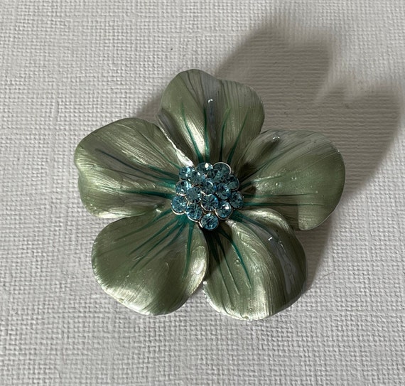 Vintage flower brooch, rhinestone flower pin, dai… - image 4