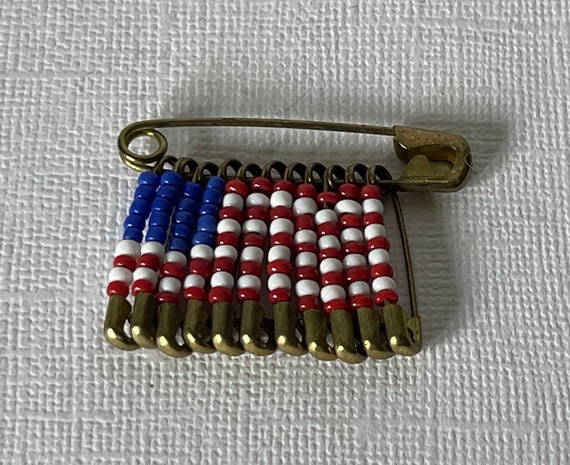 Vintage flag brooch, vintage safety pin brooch, v… - image 3