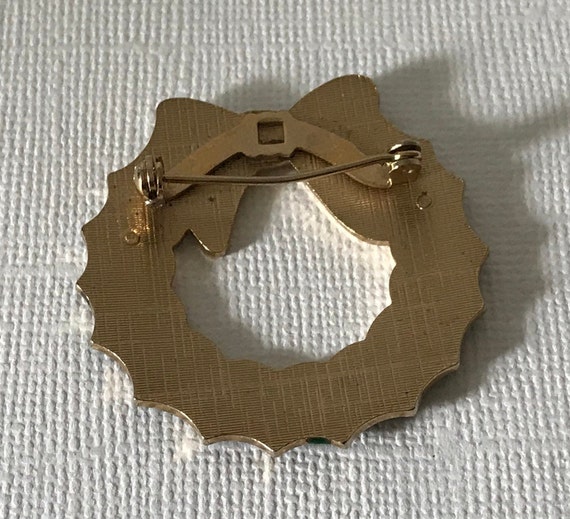 Vintage wreath brooch, Christmas wreath pin, Chri… - image 3