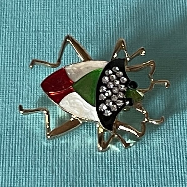 Rhinestone roach brooch, green roach pin, scarab pin, red roach brooch, beetle brooch, locust brooch, water bug pin, beetle jewelry, insect
