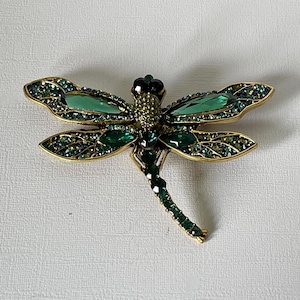 Large rhinestone dragonfly brooch, green dragonfly pin, dragonfly jewelry, The Carolynn dragonfly, summer jewelry, insect jewelry, bug pin