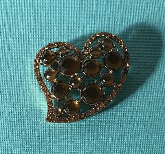 Vintage heart brooch, rhinestone heart pin, Valen… - image 3